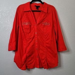 Lane Bryant 3/4 sleeve button up split collar stud detail chest pockets